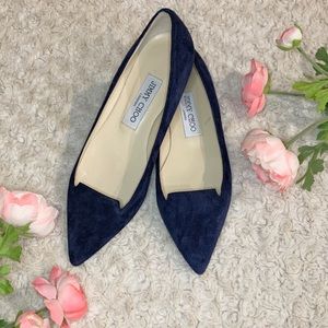 Jimmy Choo Attila Pointy Toe Flats Navy Suede 36